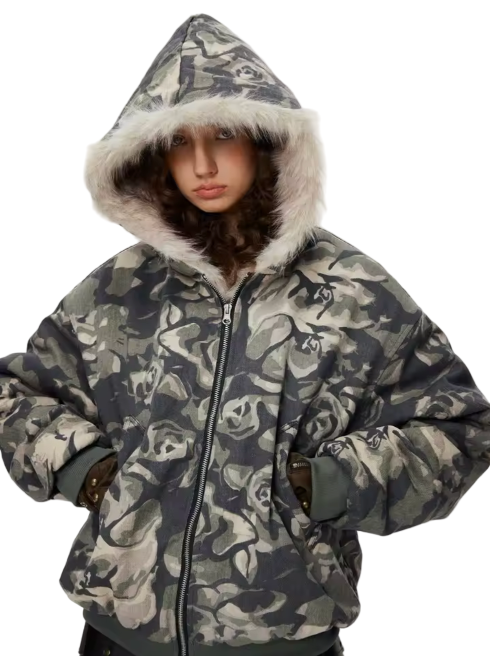 Y2K FUR CAMOUFLAGE JACKET