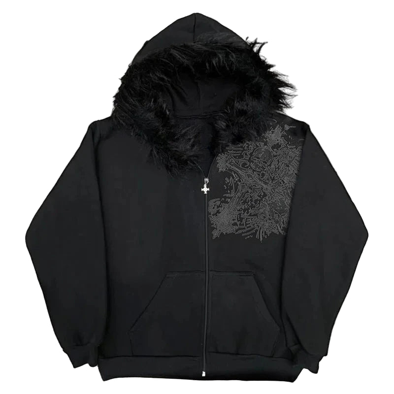 Y2K CROSS ZIP HOODIE