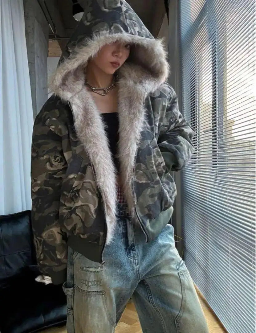 Y2K FUR CAMOUFLAGE JACKET
